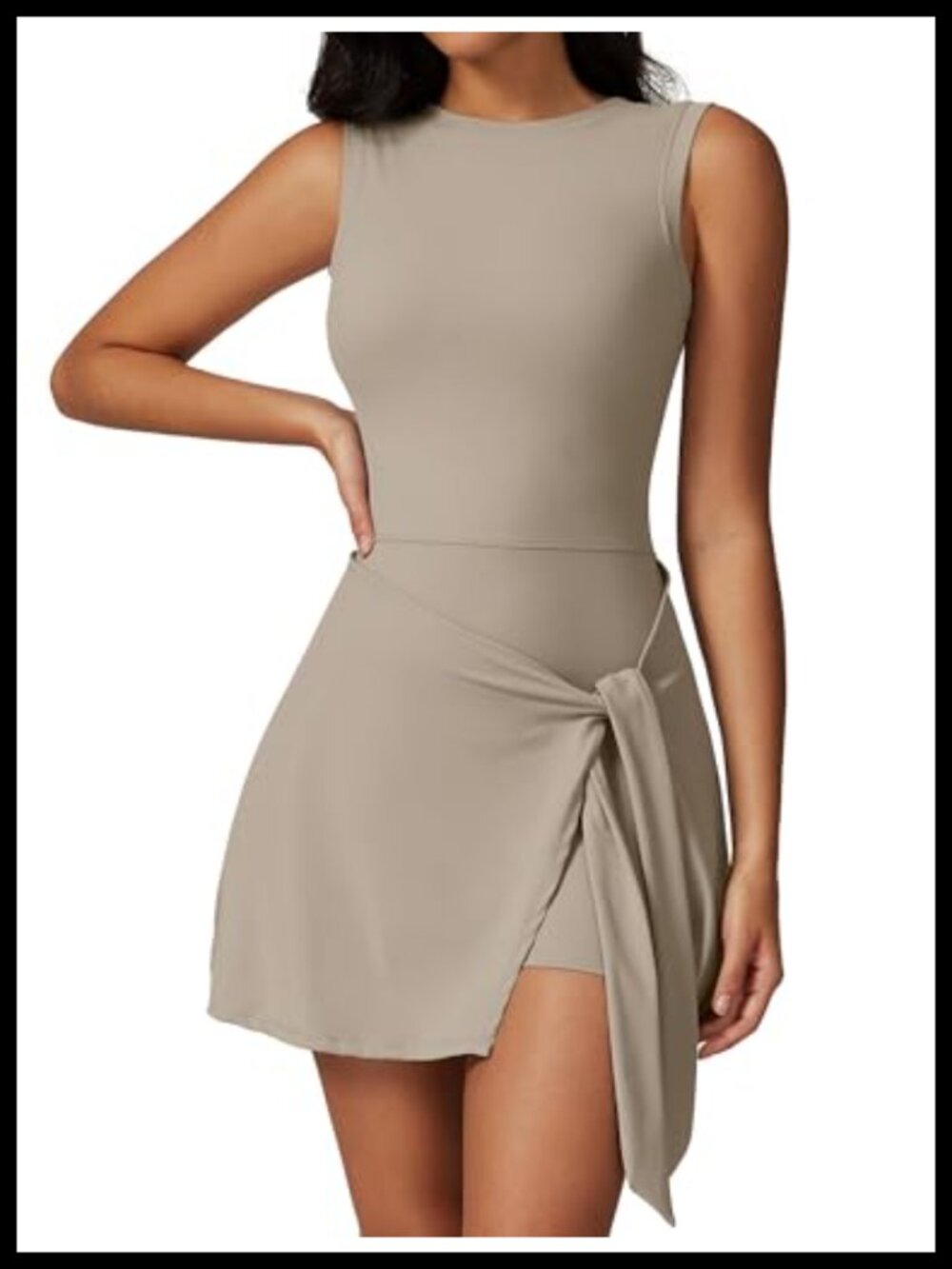 High Neck Tennis Dress Sleeveless Wrap Skirt Built in Shorts Athletic